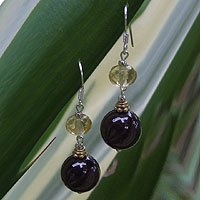 Garnet and citrine dangle earrings,