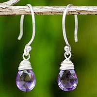 Amethyst dangle earrings, 'Glowing Exotic' - Silver and Amethyst Damgle Earrings