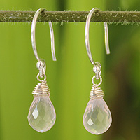 Rose quartz dangle earrings Dewdrops Thailand