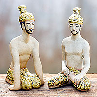 Celadon ceramic statuettes Yoga Pose pair Thailand
