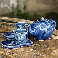 Celadon tea set Blue Elephant set for 2 Thailand