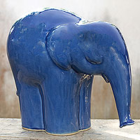 Celadon ceramic statuette Blue Elephant large Thailand