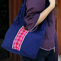 Cotton handbag, 'Rose River' - Cotton handbag