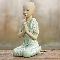 Celadon ceramic statuette The Salute Thailand