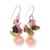 Pearl and peridot cluster earrings, 'Rosy Dawn' - Pearl and peridot cluster earrings (image 2a) thumbail