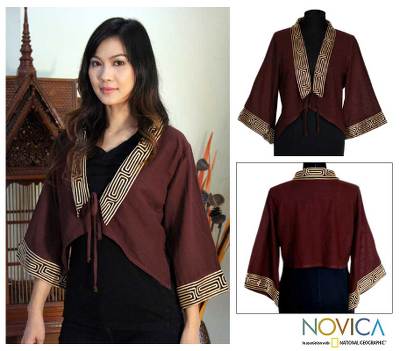 Cotton blouse, 'Thai Riches' - Unique Brown Cotton Blouse