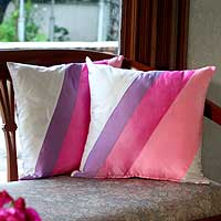 Silk cushion covers Pink Light pair Thailand