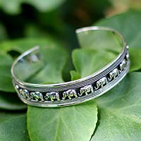 Sterling silver cuff bracelet, 'Elephant Parade' - Sterling Silver Elephant Cuff Bracelet