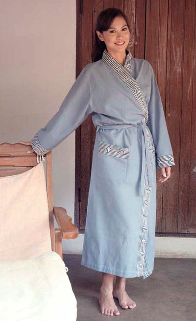 Cotton robe, 'Gray Day' - Thai Cotton Robe