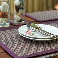 Silk and cotton table linens Mangosteen Flower set for 4 Thailand