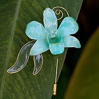 Natural orchid gold-plated stickpin,