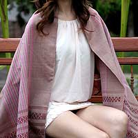 Cotton shawl, 'Rosewood Symphony' - Cotton shawl