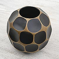 Mango wood vase Black Soccer Ball Thailand