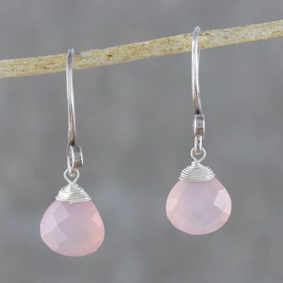 Rose quartz dangle earrings, 'Subtle' - Rose Quartz and Silver Earrings