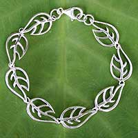 Sterling silver link bracelet, 'Vitality' - Sterling Silver Leaf Link Bracelet