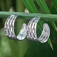 Sterling silver half hoop earrings,