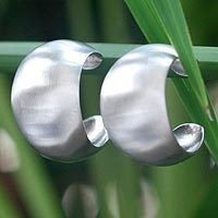 Sterling silver half hoop earrings, 'Satin Curves' - Sterling silver half hoop earrings