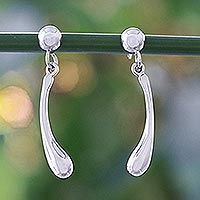 Sterling silver dangle earrings, 'Stream' - Hand Made Sterling Silver Dangle Earrings