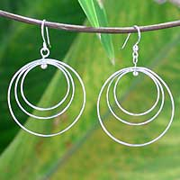 Sterling silver dangle earrings, 'Inner Circle' - Artisan Crafted Sterling Silver Dangle Earrings