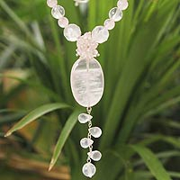 Rose quartz pendant necklace, 'Spell of Love' - Handmade Rose Quartz Y Necklace