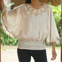 Artisan Crafted Cotton Embroidered Blouse,'Cool Day'