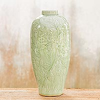 Celadon ceramic vase Rampant Vineyard Thailand