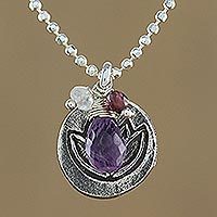 Amethyst and garnet flower necklace,