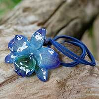 Natural orchid and sodalite long necklace,