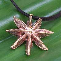 Gold plated natural star anise pendant necklace,