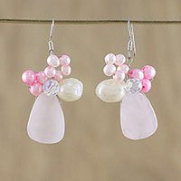 Pearl and quartz cluster earrings,