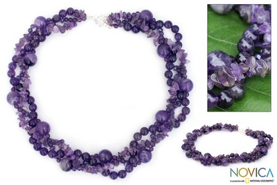 Amethyst torsade necklace, 'Glorious' - Amethyst Beaded Torsade Necklace