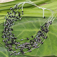 Pearl strand necklace, 'Midnight Shower' - Pearl Necklace from Thailand