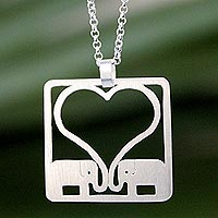 Sterling silver pendant necklace, 'Jumbo Love' - Sterling Silver Elephant Pendant Necklace