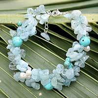 Pearl and aquamarine beaded bracelet,