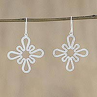 Sterling silver dangle earrings, 'Winter Blossom' - Sterling silver dangle earrings