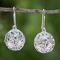 Sterling silver dangle earrings, 'Arabesque' - Handcrafted Sterling Silver Dangle Earrings