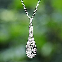 Sterling silver pendant necklace, 'Thai Lace' - Handcrafted Sterling Silver Pendant Necklace