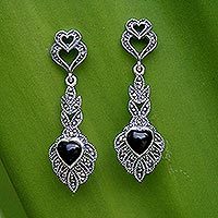 Marcasite and onyx heart earrings,