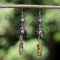 Pearl and smoky quartz dangle earrings,'Beautiful Exotic'