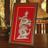 Aluminum repousse panel The Dragon and the Pearl Thailand