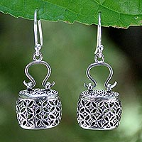 Sterling silver dangle earrings, 'Evening Bag' - Handcrafted Sterling Silver Dangle Earrings