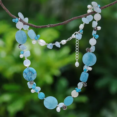 Pearl and aquamarine necklace, Blue Islands