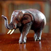 Wood sculpture, 'Friendly Thai Elephant' - Hand Carved Wood Sculpture