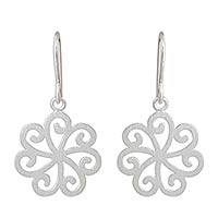 Sterling silver flower earrings, 'Frosted Blossom' - Handcrafted Sterling Silver Dangle Earrings