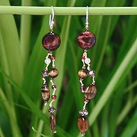 Tiger s eye and carnelian dangle earrings Ginger Vintage Thailand