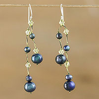 Hand Crafted Pearl Waterfall Earrings,'Gray Iridescence'