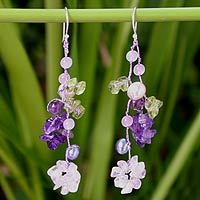 Pearl and peridot flower earrings,