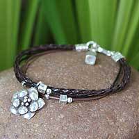Leather flower bracelet,
