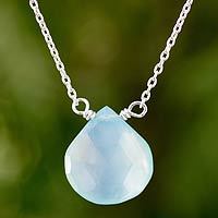 Blue chalcedony pendant necklace,