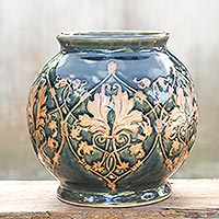 Celadon ceramic vase Thai Emerald Thailand